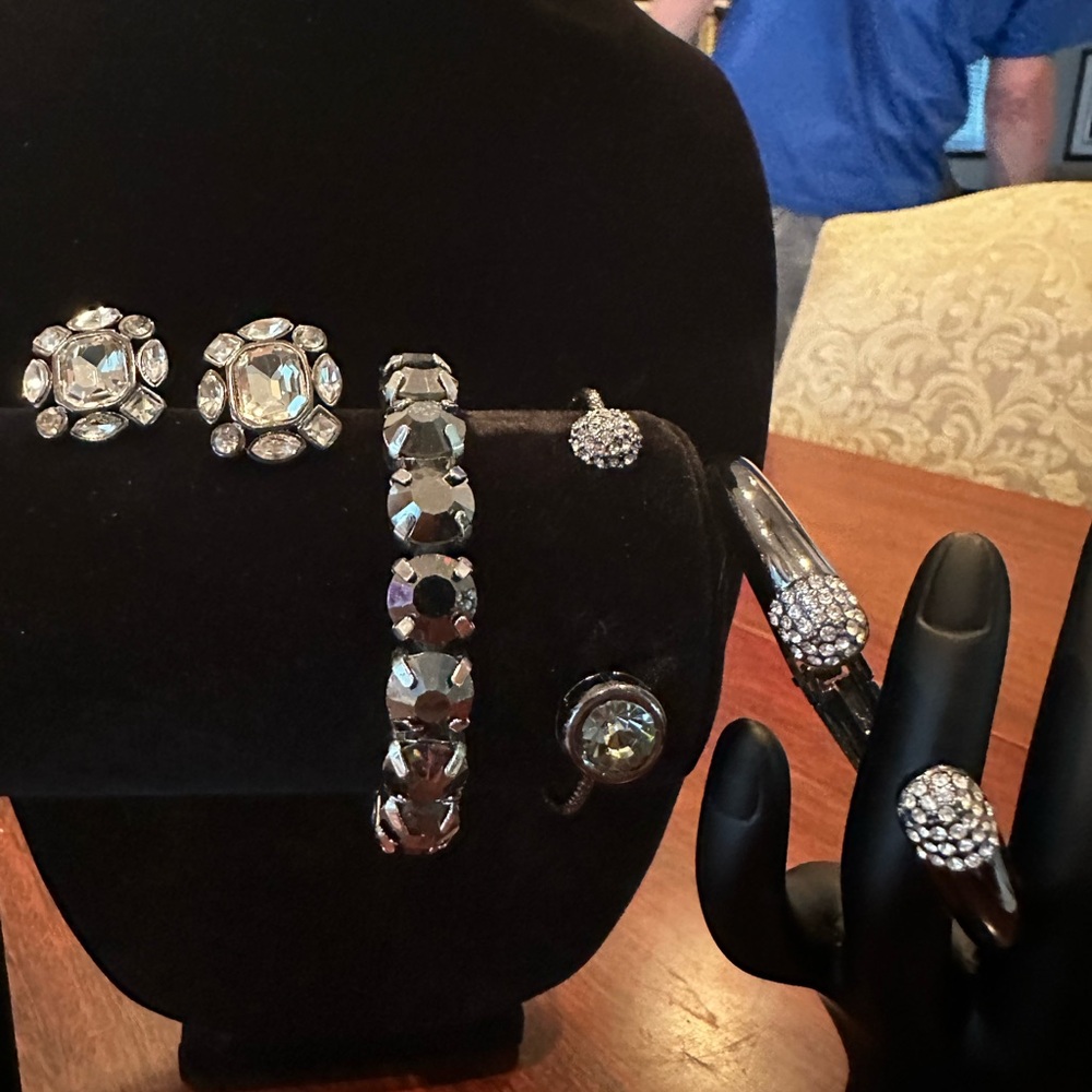 Hematite earrings and three coordinated bracelets